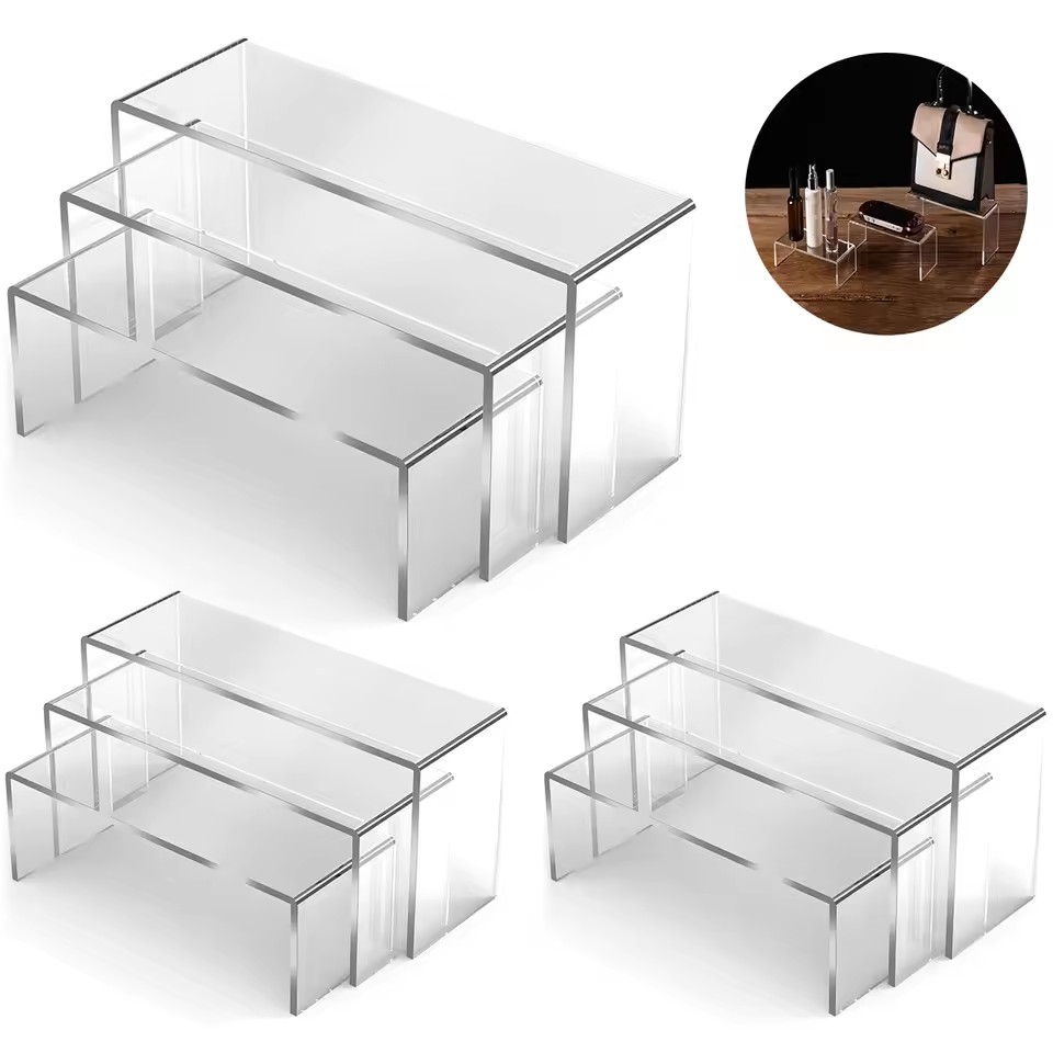 Display Risers Set - 3/6/9/12 PC อะคริลิคใสขาตั้งจอแสดงผลกระเป๋าเครื่องสําอางเครื่องประดับตู้โชว์ถ้วยสําหรับ Home Shop รูปปั้นเครื่องปั้นดินเผาจอแสดงผล