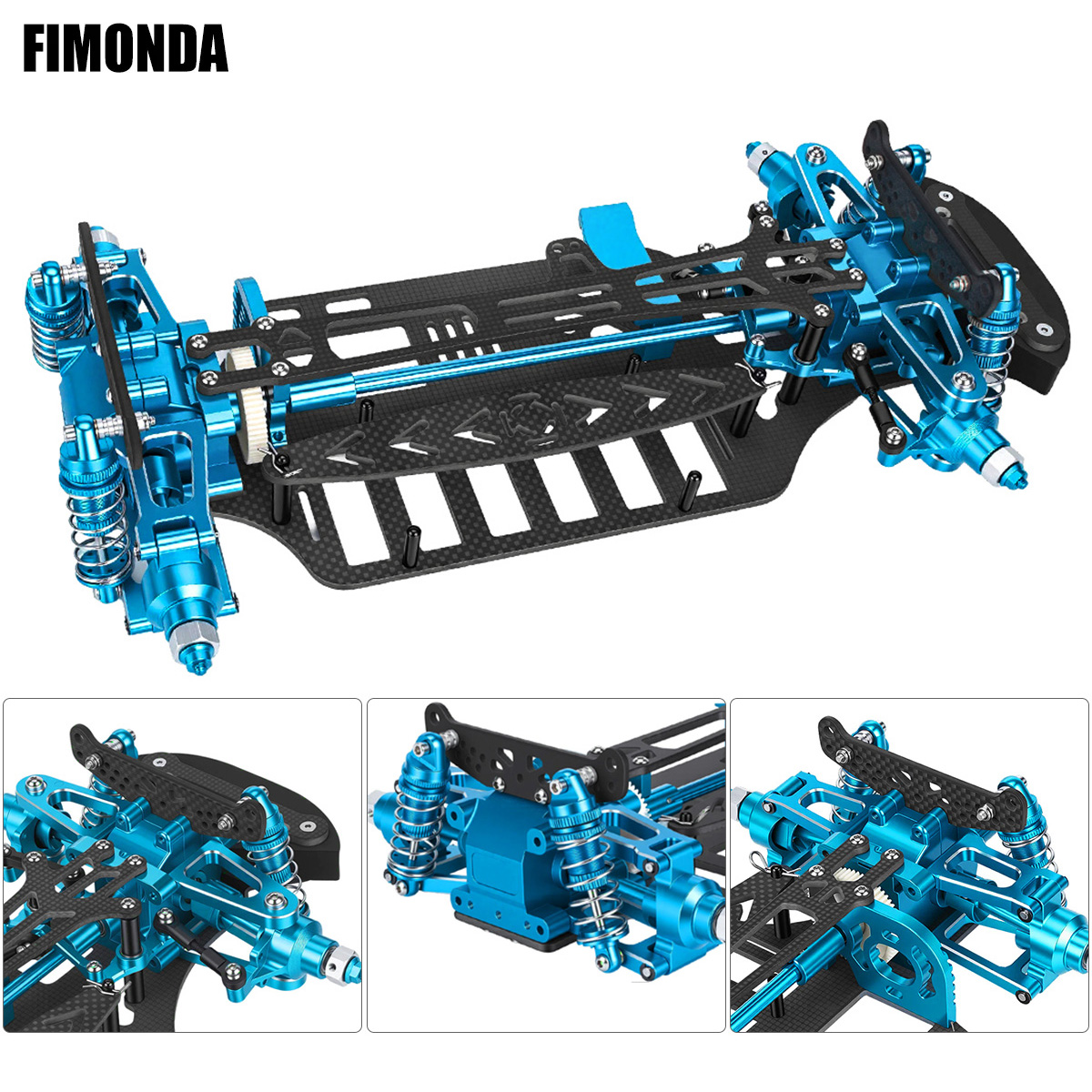 Tamiya Model Rc Car - ชุดโครงอะลูมิเนียมและคาร์บอนไฟเบอร์พร้อมโช้คอัพและระบบขับเคลื่อนสายพาน สำหรับรถ RC ขนาด 1/10 รุ่น